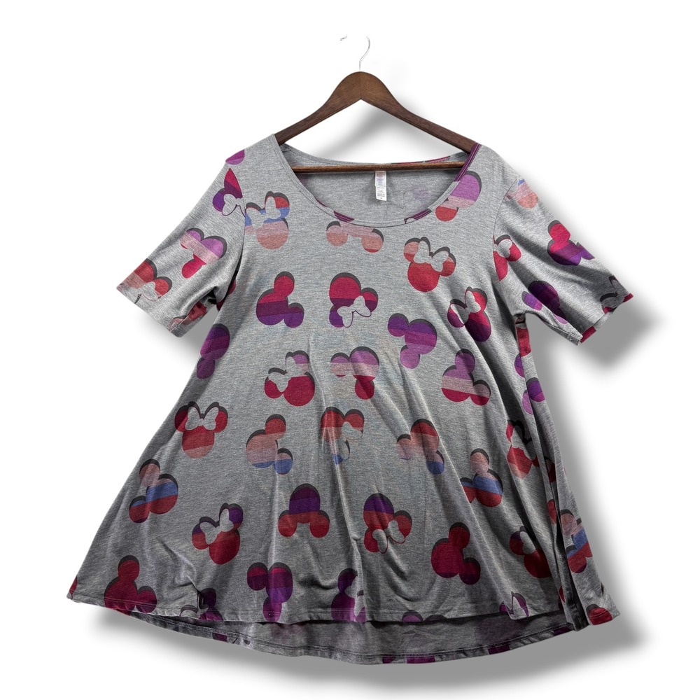 LuLaRoe Disney Mickey Minnie Mouse Perfect Tee Gray Purple Red Striped M